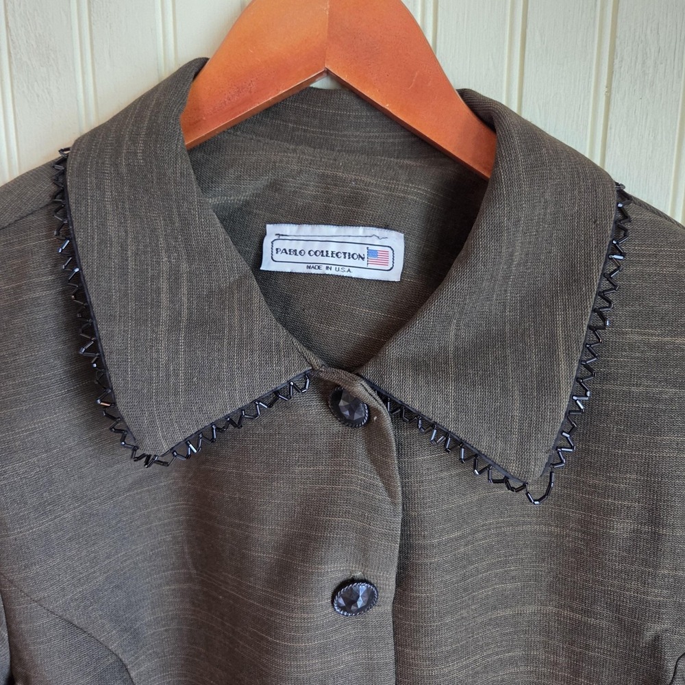 Pablo Collection Jacket Womens Large Brown Linen‎ Blend Beaded Button Front